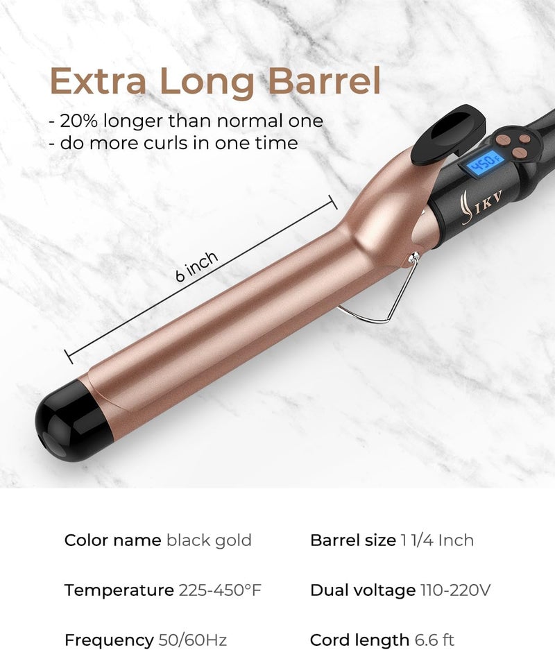 IKV 1 1/4 Inch Extra Long Barrel Curling Iron, Ceramic Tourmaline Curling Wand Professional Dual Voltage - Image 5
